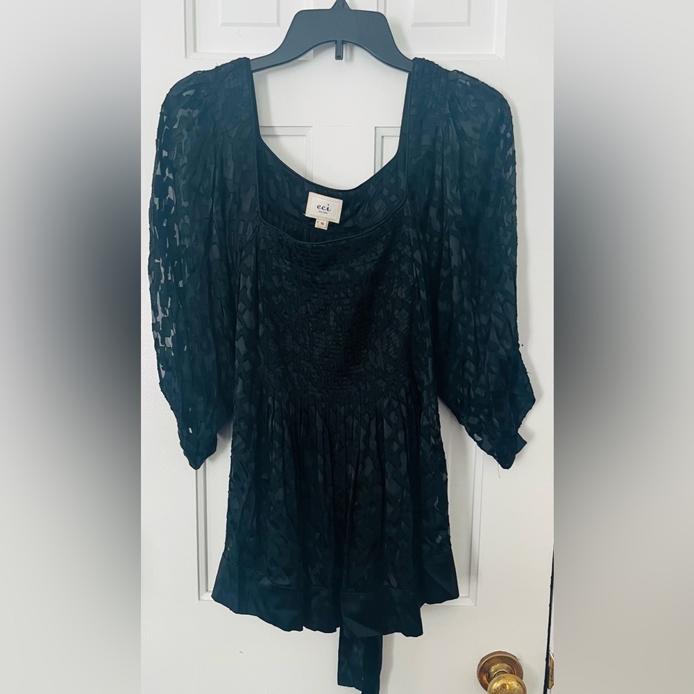 ECI New York Women's Semi Sheer 3/4 Sleeve Blouse With Satin Detail. Size: 16